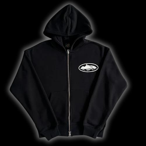 Sweat À Capuche Zippé Imprimé Corteiz Island Noir